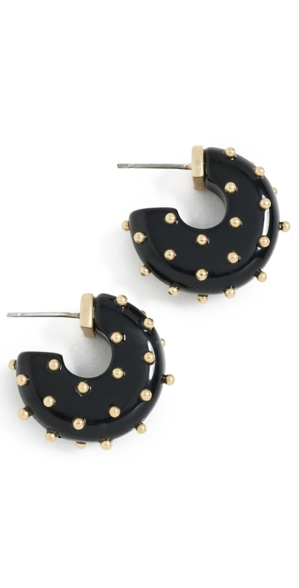 Clare V. Le Hoop Studded Resin Earrings Black