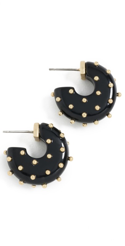 Clare V. Le Hoop Studded Resin Earrings Black