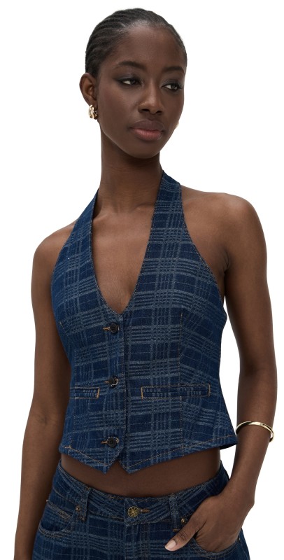 Lioness Renewal Halter Top Indigo Plaid