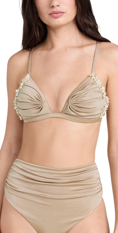 PatBO Dune Jersey Bikini Top Beige