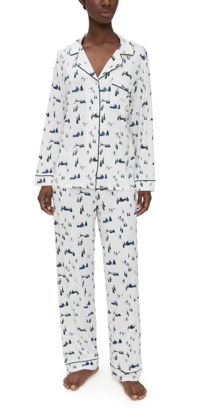 Eberjey Gisele Printed Long Pajama Set Ski Chalet Ivory/Pine
