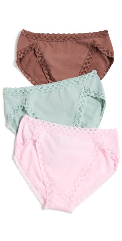 Natori Natori Bliss French Cut Panties 3 Pack Nutmeg/Perfect Pink/Meadow