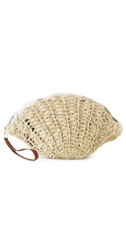 Sensi Studio Thick Weave Seashell Clutch Natural Straw/Camel Leather