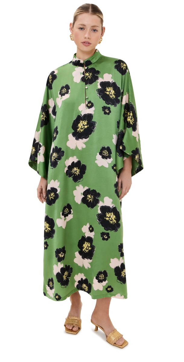 La Vie Style House Brushed Floral Maxi Caftan Green Mult