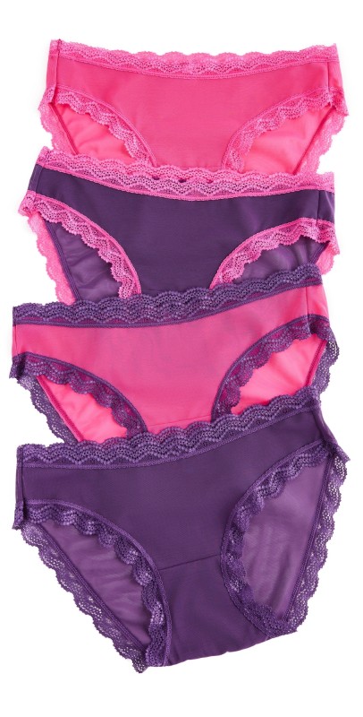 Stripe & Stare Mesh Original Knickers Four Pack Raspberry