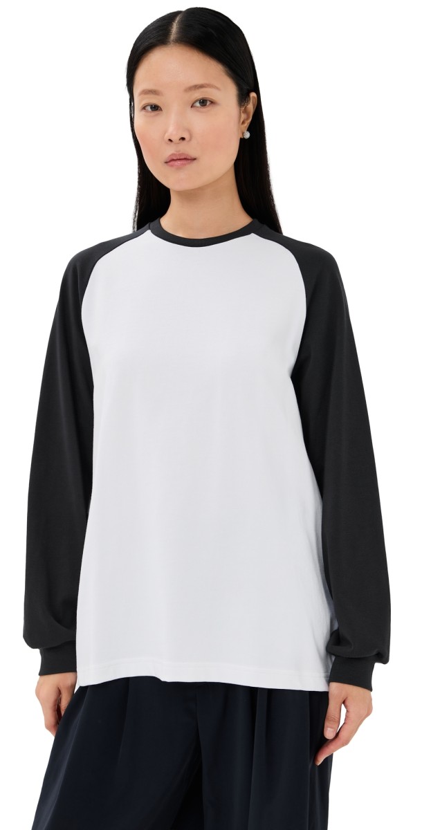 Tibi Perfect Sculpted Baseball Tee Black/White Multi
