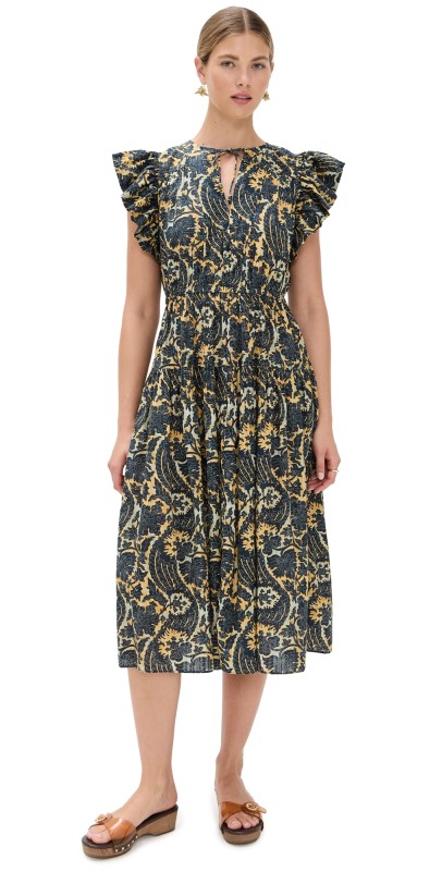 Ulla Johnson Kairi Flutter Sleeve Midi Dress Luna