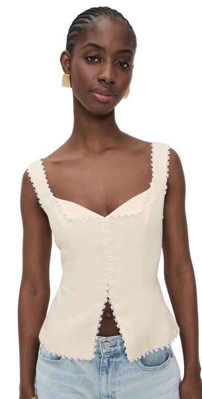 Reformation Viola Linen Top Sugar