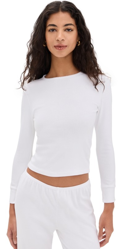 DONNI. The Baby Rib Scallop Long Sleeve Powder
