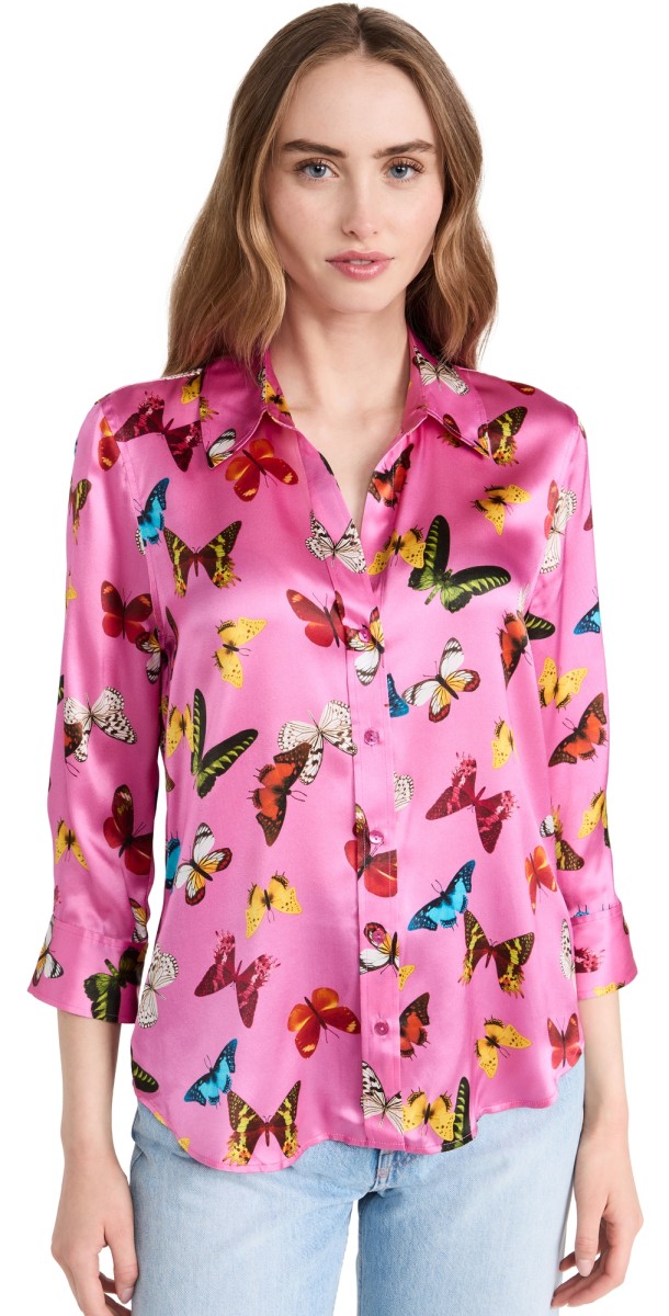 L'AGENCE Dani 3/4 Sleeve Blouse Sugar Plum Multi Butterflies