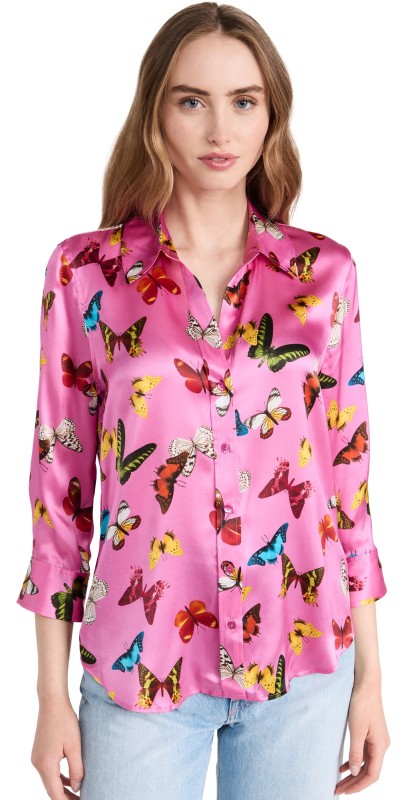 L'AGENCE Dani 3/4 Sleeve Blouse Sugar Plum Multi Butterflies