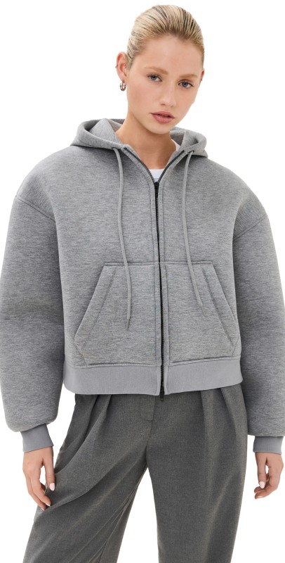 WARDROBE. NYC Bonded Zip Hoodie Grey Marl