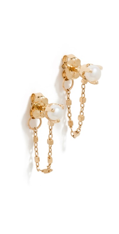 Zoe Chicco 14k Gold Pearl Square Bead Chain To Back Earrings 14k Yellow Gold