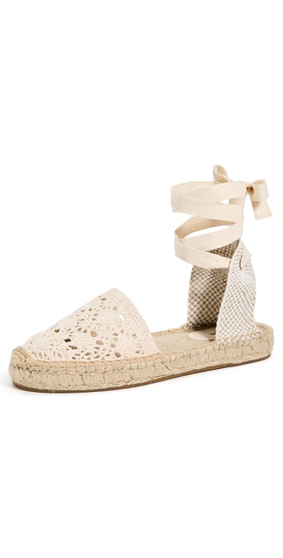 Soludos The Lauren Lace Up Crochet Espadrilles La Concha Ivory
