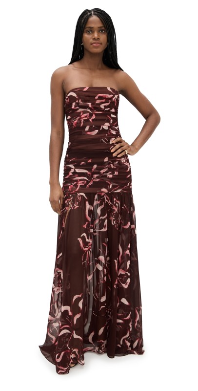 Retrofête Annalise Silk Dress Latte Abstract Orchid