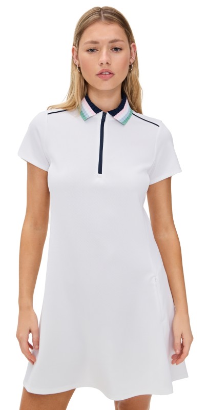 RLX Ralph Lauren Pique Dress with Sweater Collar Ceramic White/RFD Navy Multi