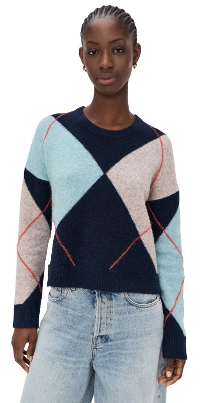 Stateside Argyle Crew Neck Sweater Navy Multi