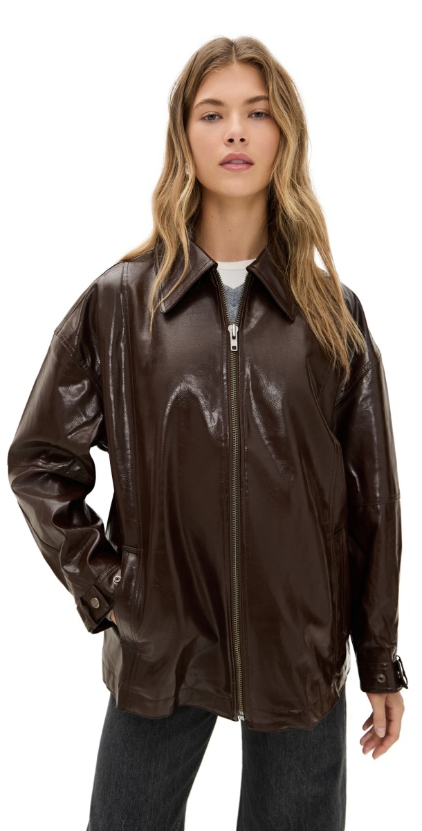 Free People Sloane Faux Leather Jacket Chocolate