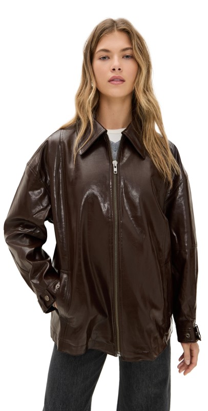 Free People Sloane Faux Leather Jacket Chocolate