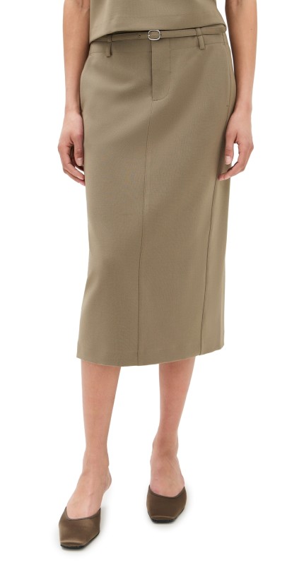 Vince Belted Pencil Skirt Oak Moss