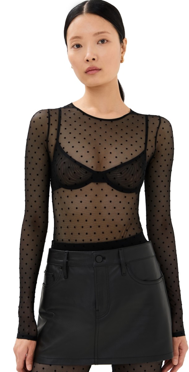 WARDROBE. NYC Polka Dot Bodysuit Black