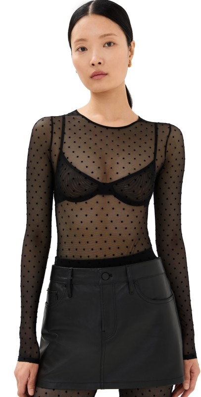 WARDROBE. NYC Polka Dot Bodysuit Black