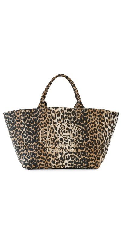 GANNI Shopper XXL Print Tote Leopard