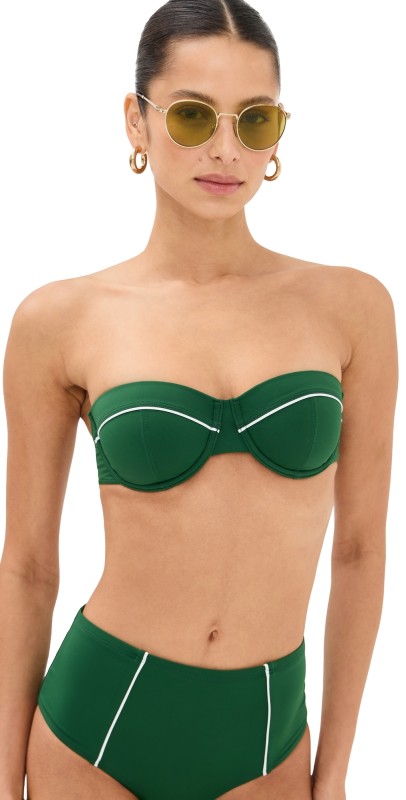 STAUD Jo Balconette Bikini Top Jungle/White
