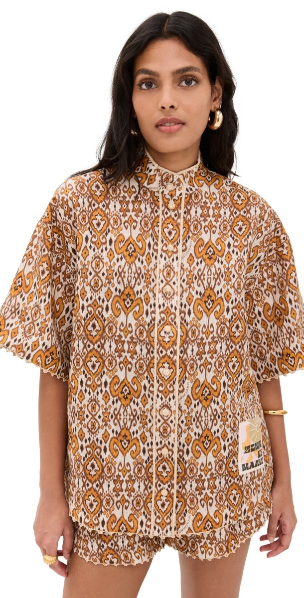 Zimmermann Wylie Relaxed Shirt Orange Ikat