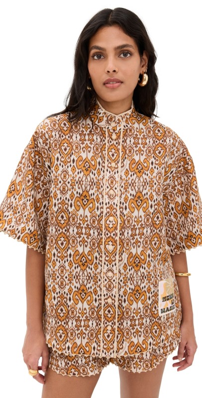 Zimmermann Wylie Relaxed Shirt Orange Ikat