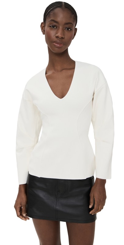 WARDROBE. NYC Matte V Neck Sweater Off White