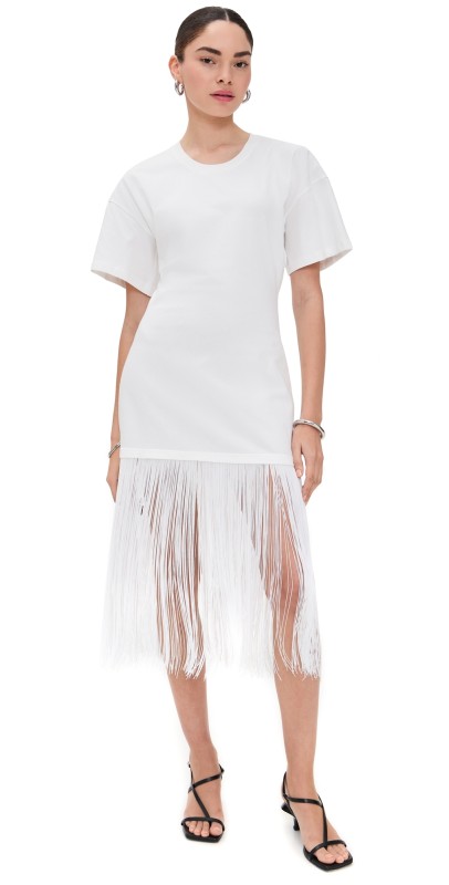 Pixie Market Fringe Cotton Tee Dress White