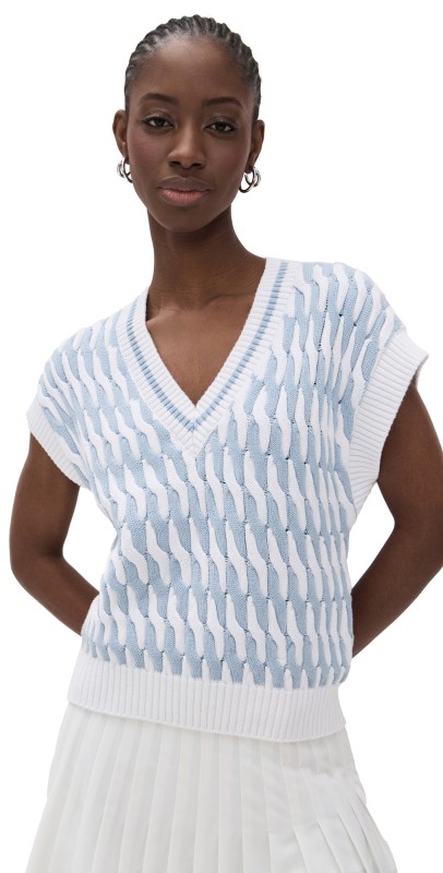 Varley Alfie Cable Knit Vest White/Celestial Blue