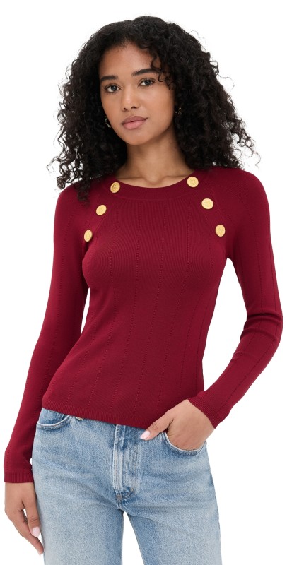 L'AGENCE Gretchen Button Pullover Black Cherry/Gold