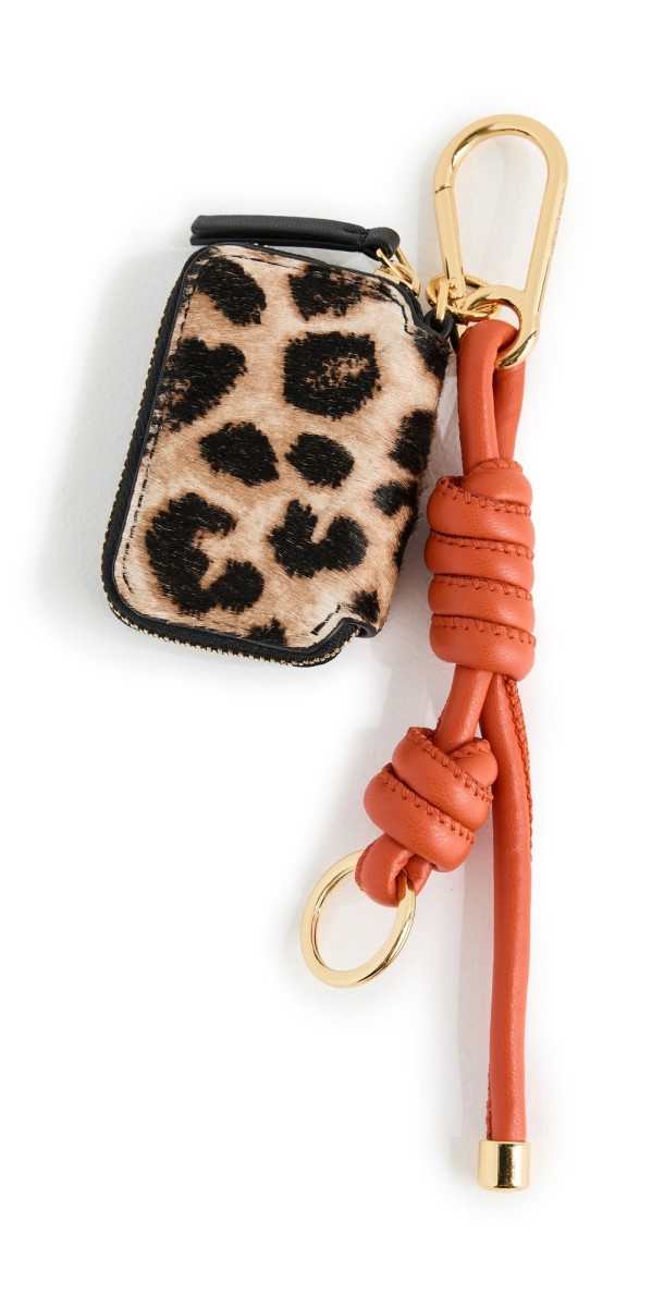 Veronica Beard Leopard Zip Pouch Bag Charm Dark Acorn Mult