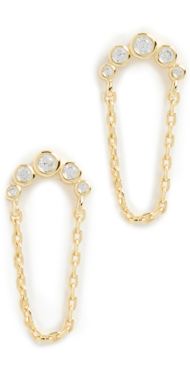 By Adina Eden Cubic Zirconia Bezel Curved Bar Chain Stud Earrings Gold