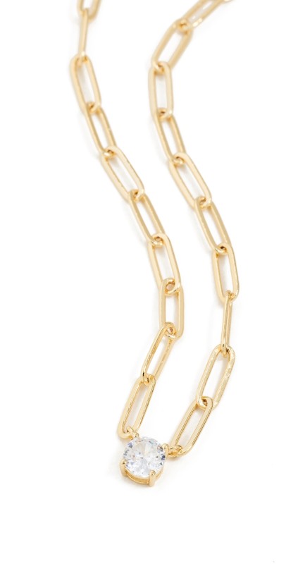 By Adina Eden Solitaire Paperclip Necklace Gold
