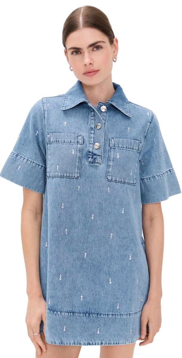 ALIGNE Grace Denim Diamante Dress Light Wash