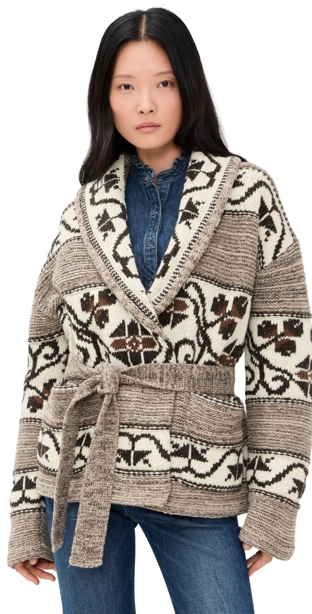 Polo Ralph Lauren Wool Blend-Long Sleeve-Shawl Collar Cardigan Natural Multi