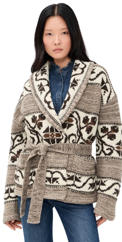 Polo Ralph Lauren Wool Blend-Long Sleeve-Shawl Collar Cardigan Natural Multi