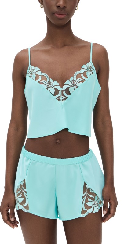 Bluebella Leonora Luxury Satin Cami and Short Set Island Paradise Blue/Sheer