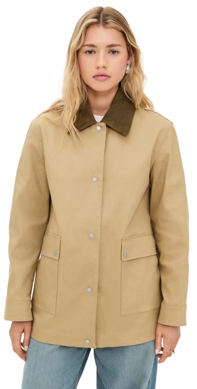 Vince Suede Collar Utility Snap Front Jacket Beachwood