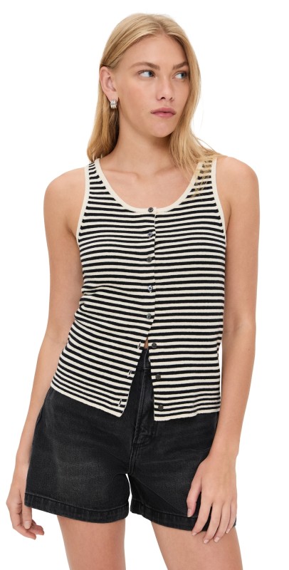 Alex Mill Louisa Vest In Striped Cotton Cashmere Cream/Black