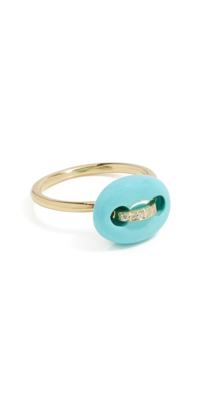 Jenna Blake 18k Mini Stone Mariner Ring 18k Yellow Gold/Turquoise