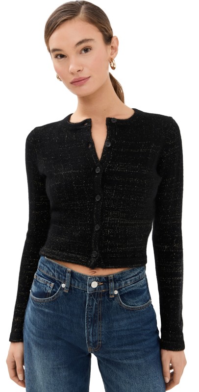 SPRWMN Shrunken Cashmere Raglan Cardigan Black/Gold
