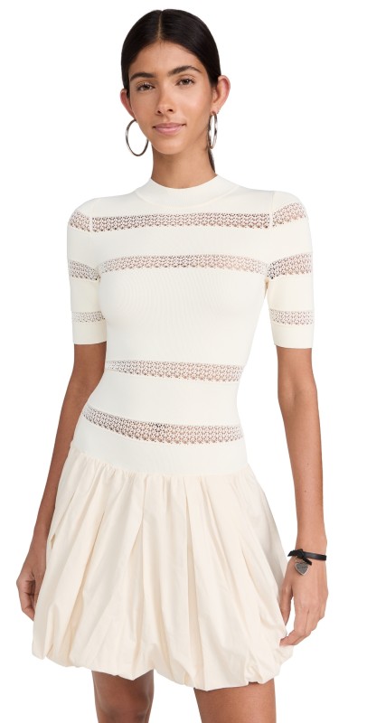 Sea Devon Knit Long Sleeve Combo Short Dress Cream