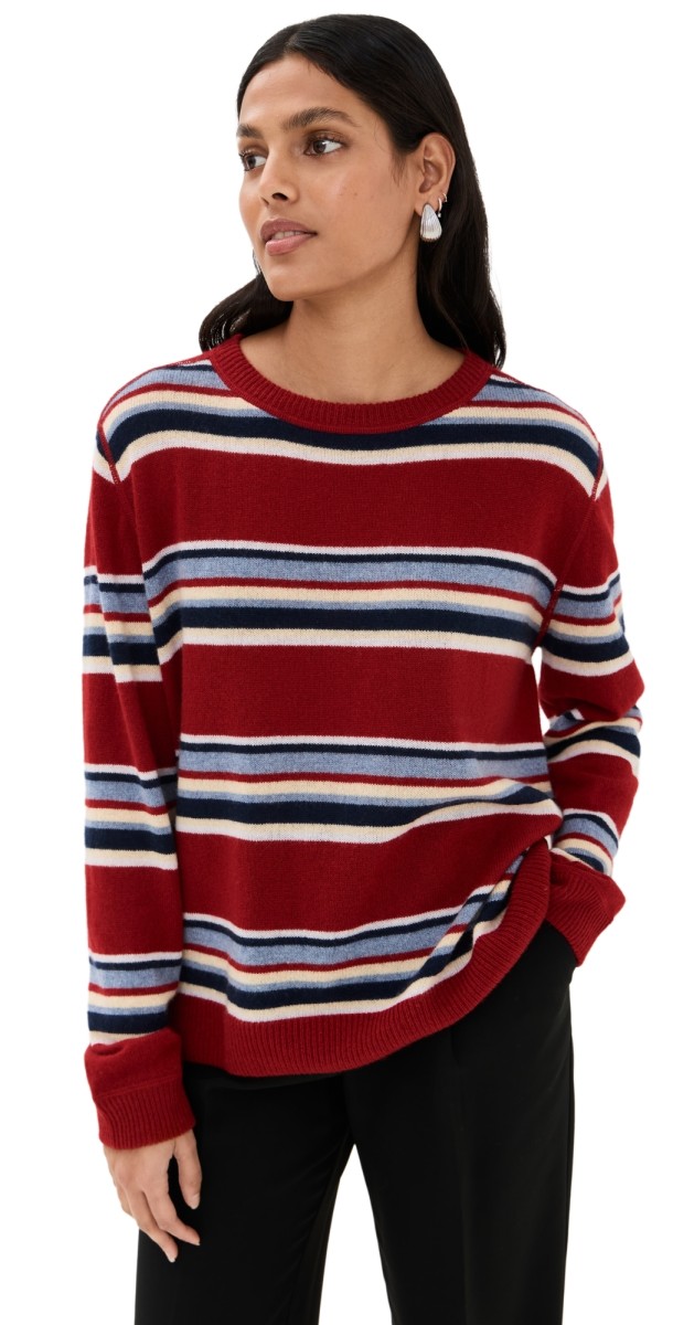 Reformation Cashmere Boyfriend Sweater Crimson Multi Stripe