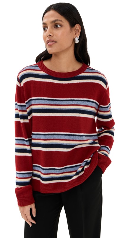 Reformation Cashmere Boyfriend Sweater Crimson Multi Stripe