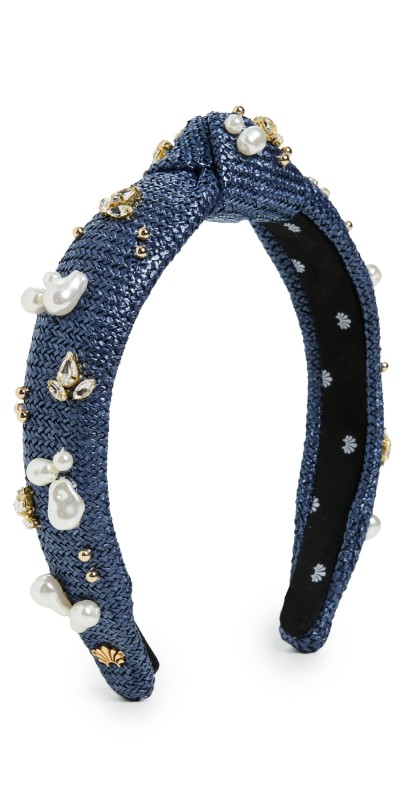 Lele Sadoughi Slim Knotted Raffia Oasis Embellished Headband Aegean Blu