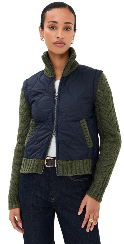 Veronica Beard Patra Mixed Media Jacket Navy/Army Melange